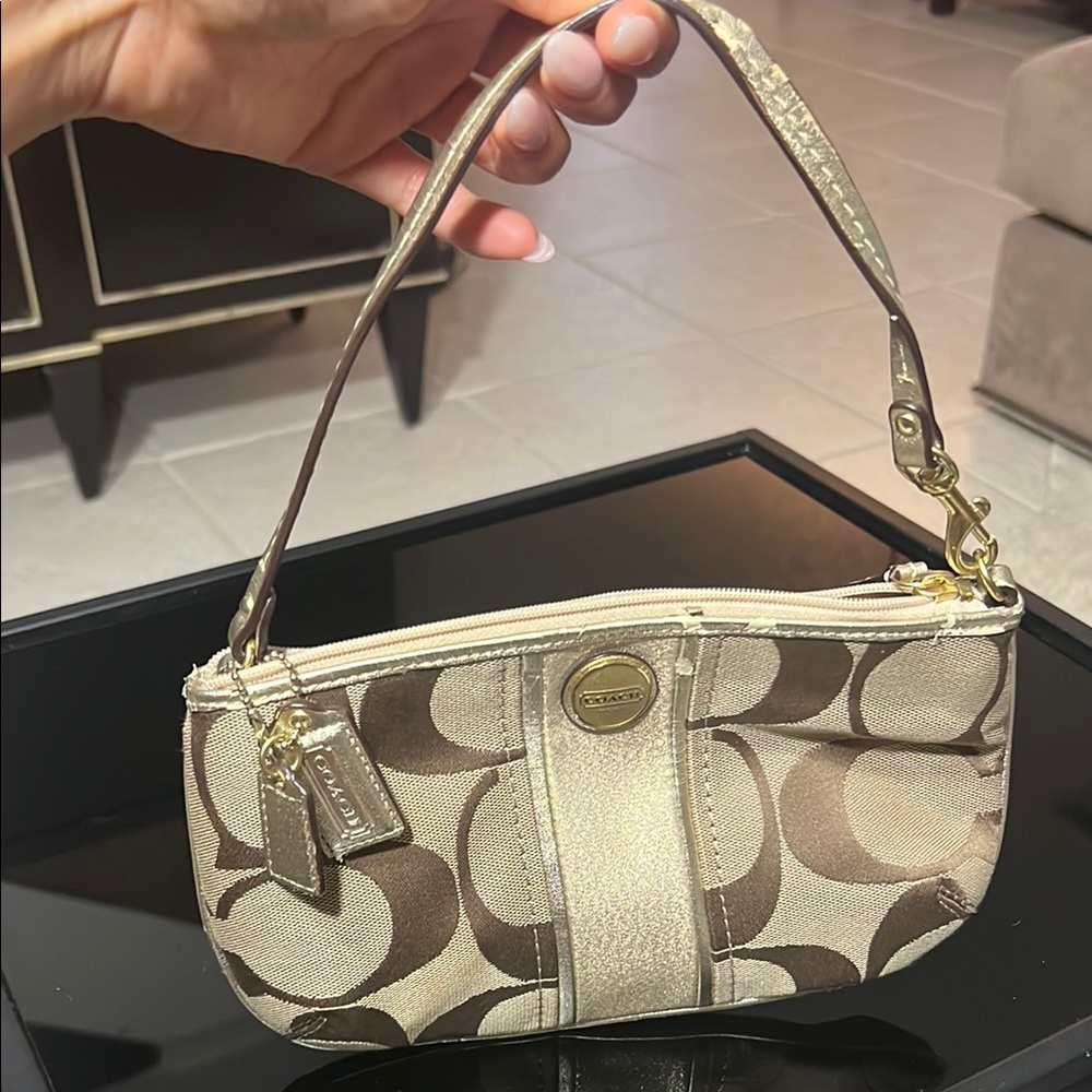 Coach Tan and Gold Mini purse